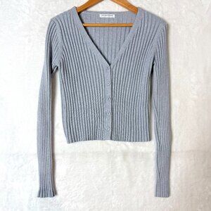 Ribbed Academia Classic Neutral Button Front Cropped Cardigan Sweater Womens S